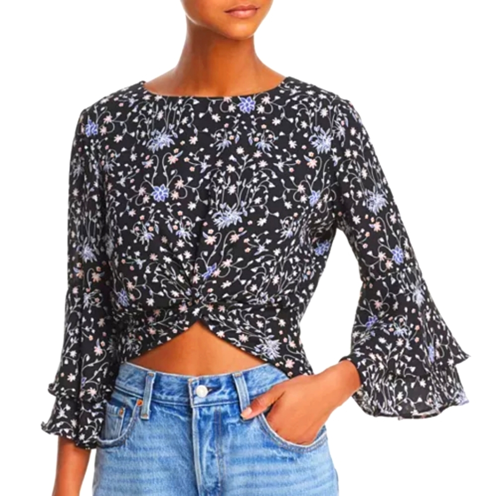 HP🎉 NWOT LIKELY Bohemian "Lolita" Floral Knotted 3/4 Bell Sleeve Crop Top